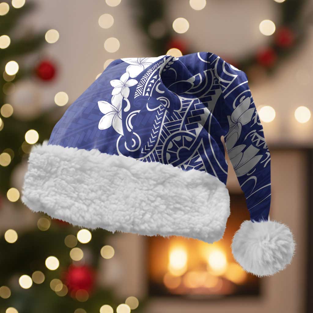 Blue Hawaii Christmas Santa Hat Hammerhead Shark Tattoo Curve Polynesian LT14 With Fur Blue - Polynesian Pride