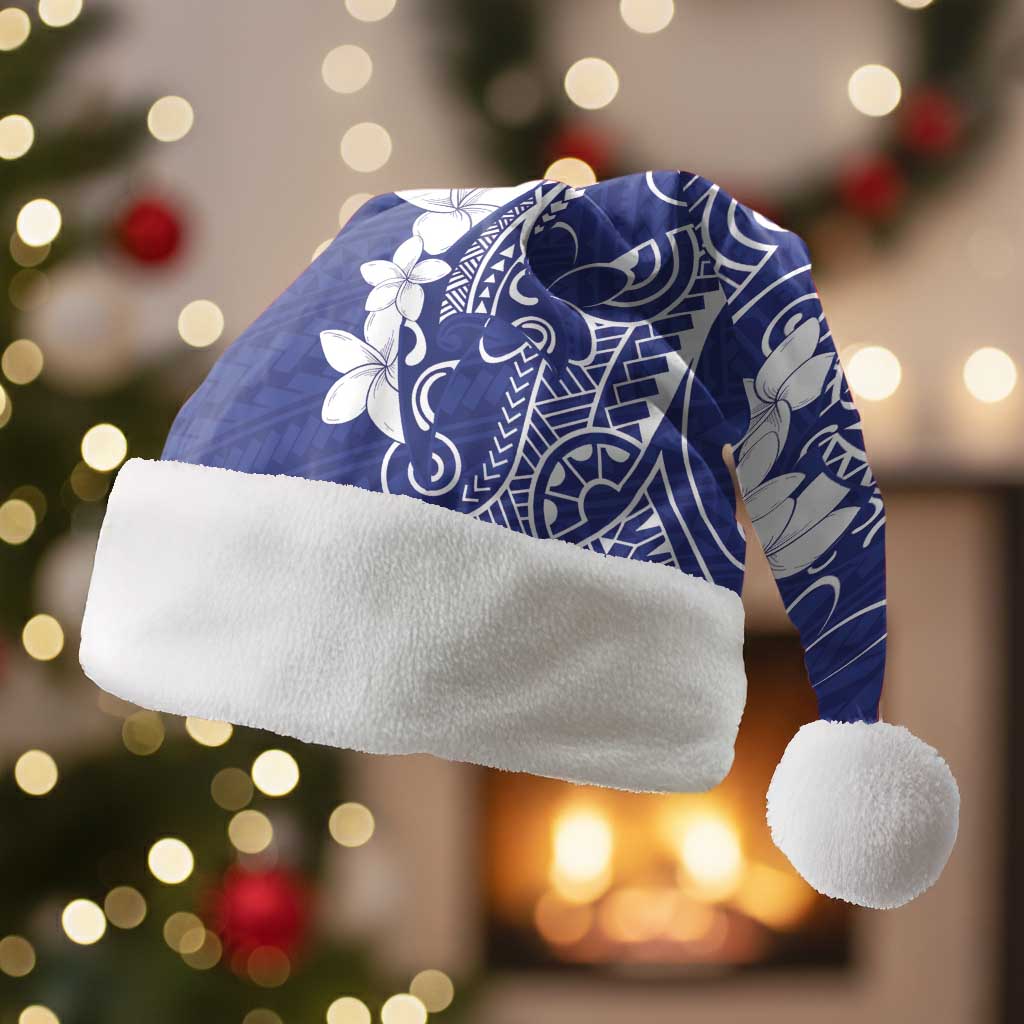 Blue Hawaii Christmas Santa Hat Hammerhead Shark Tattoo Curve Polynesian LT14 Without Fur Blue - Polynesian Pride