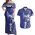 Blue Hawaii Couples Matching Off Shoulder Maxi Dress and Hawaiian Shirt Hammerhead Shark Tattoo Curve Polynesian - Polynesian Pride