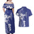 Blue Hawaii Couples Matching Off Shoulder Maxi Dress and Hawaiian Shirt Hammerhead Shark Tattoo Curve Polynesian - Polynesian Pride