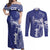 Blue Hawaii Couples Matching Off Shoulder Maxi Dress and Long Sleeve Button Shirt Hammerhead Shark Tattoo Curve Polynesian - Polynesian Pride