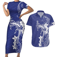 Blue Hawaii Couples Matching Short Sleeve Bodycon Dress and Hawaiian Shirt Hammerhead Shark Tattoo Curve Polynesian LT14 Blue - Polynesian Pride