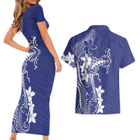 Blue Hawaii Couples Matching Short Sleeve Bodycon Dress and Hawaiian Shirt Hammerhead Shark Tattoo Curve Polynesian LT14 - Polynesian Pride