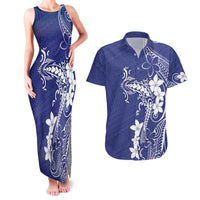 Blue Hawaii Couples Matching Tank Maxi Dress and Hawaiian Shirt Hammerhead Shark Tattoo Curve Polynesian LT14 Blue - Polynesian Pride