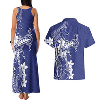 Blue Hawaii Couples Matching Tank Maxi Dress and Hawaiian Shirt Hammerhead Shark Tattoo Curve Polynesian LT14 - Polynesian Pride