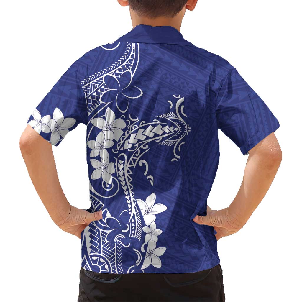 Blue Hawaii Family Matching Long Sleeve Bodycon Dress and Hawaiian Shirt Hammerhead Shark Tattoo Curve Polynesian LT14 - Polynesian Pride