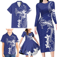 Blue Hawaii Family Matching Long Sleeve Bodycon Dress and Hawaiian Shirt Hammerhead Shark Tattoo Curve Polynesian LT14 - Polynesian Pride