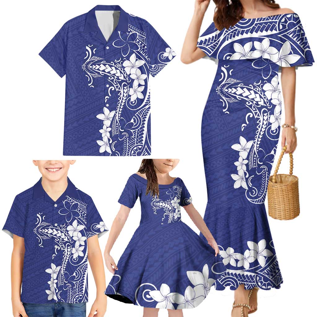 Blue Hawaii Family Matching Mermaid Dress and Hawaiian Shirt Hammerhead Shark Tattoo Curve Polynesian LT14 - Polynesian Pride