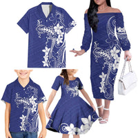 Blue Hawaii Family Matching Off The Shoulder Long Sleeve Dress and Hawaiian Shirt Hammerhead Shark Tattoo Curve Polynesian LT14 - Polynesian Pride