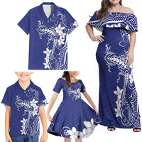 Blue Hawaii Family Matching Off Shoulder Maxi Dress and Hawaiian Shirt Hammerhead Shark Tattoo Curve Polynesian LT14 - Polynesian Pride
