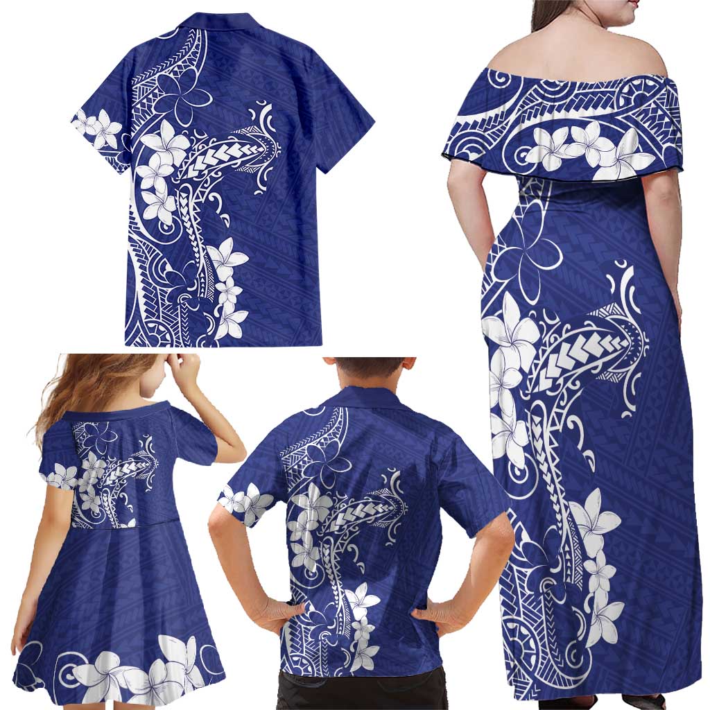 Blue Hawaii Family Matching Off Shoulder Maxi Dress and Hawaiian Shirt Hammerhead Shark Tattoo Curve Polynesian LT14 - Polynesian Pride