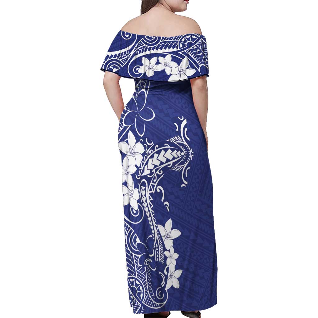 Blue Hawaii Family Matching Off Shoulder Maxi Dress and Hawaiian Shirt Hammerhead Shark Tattoo Curve Polynesian LT14 - Polynesian Pride