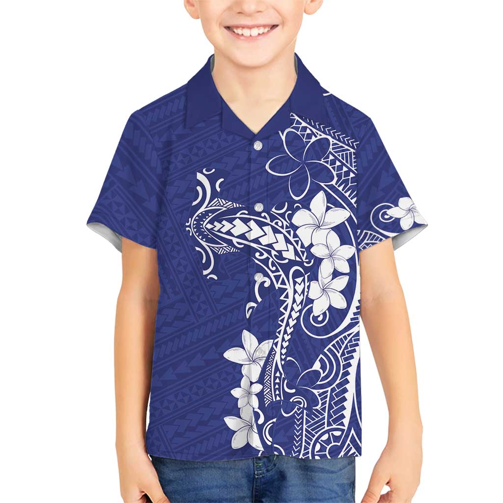 Blue Hawaii Family Matching Off Shoulder Maxi Dress and Hawaiian Shirt Hammerhead Shark Tattoo Curve Polynesian LT14 Son's Shirt Blue - Polynesian Pride