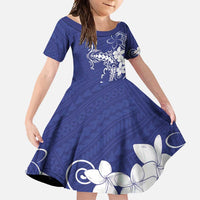 Blue Hawaii Family Matching Summer Maxi Dress and Hawaiian Shirt Hammerhead Shark Tattoo Curve Polynesian LT14 Daughter's Dress Blue - Polynesian Pride