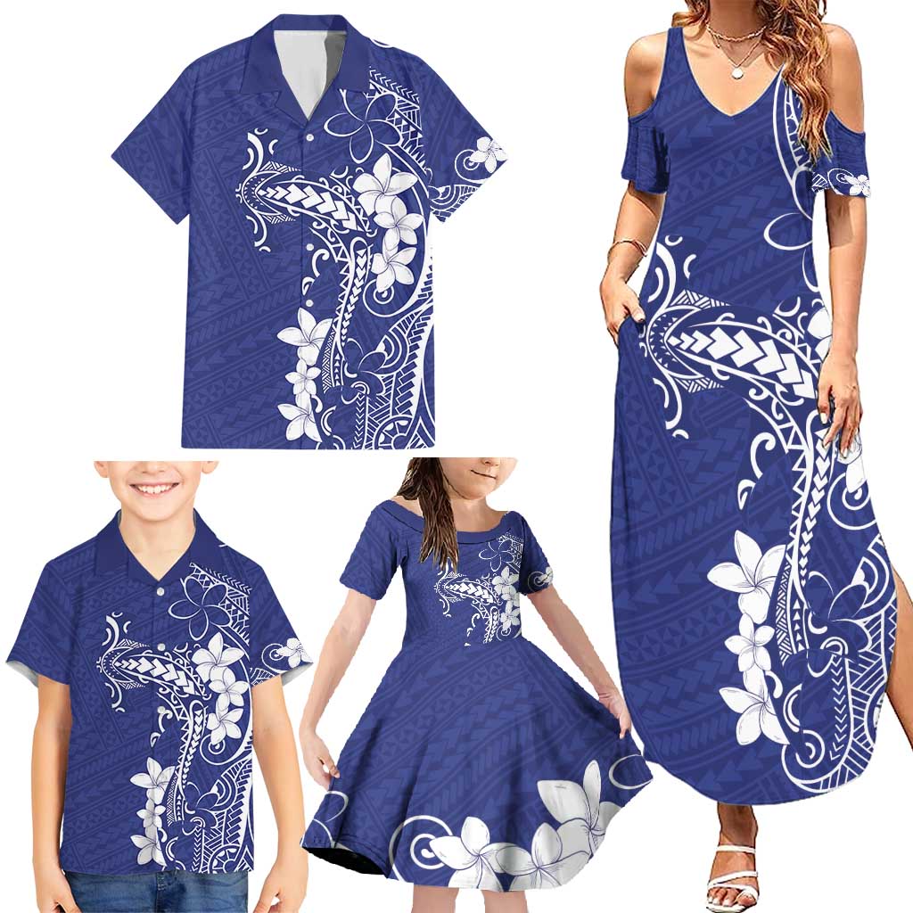 Blue Hawaii Family Matching Summer Maxi Dress and Hawaiian Shirt Hammerhead Shark Tattoo Curve Polynesian LT14 - Polynesian Pride