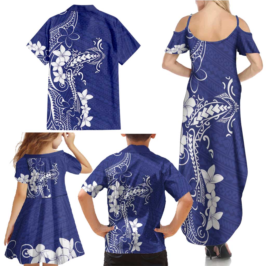 Blue Hawaii Family Matching Summer Maxi Dress and Hawaiian Shirt Hammerhead Shark Tattoo Curve Polynesian LT14 - Polynesian Pride