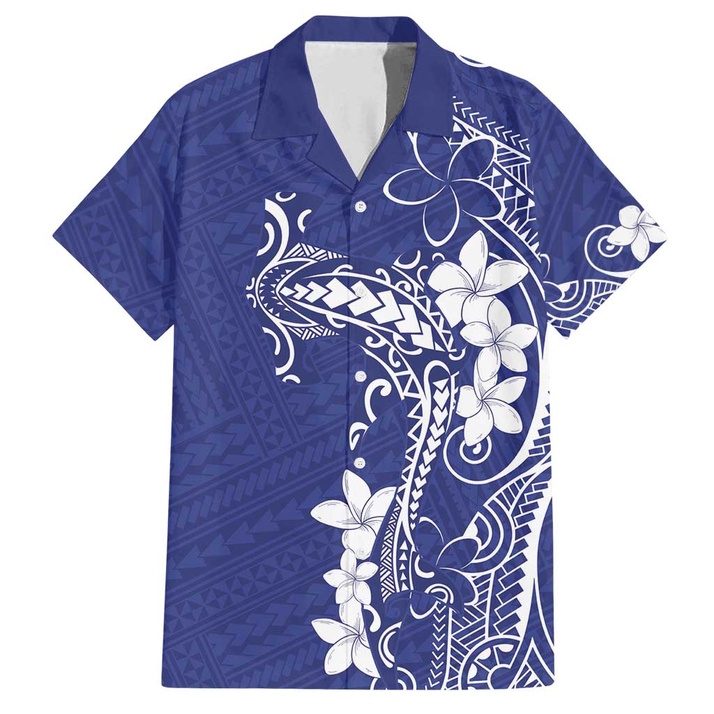 Blue Hawaii Family Matching Summer Maxi Dress and Hawaiian Shirt Hammerhead Shark Tattoo Curve Polynesian LT14 Dad's Shirt - Short Sleeve Blue - Polynesian Pride