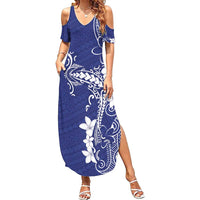 Blue Hawaii Family Matching Summer Maxi Dress and Hawaiian Shirt Hammerhead Shark Tattoo Curve Polynesian LT14 Mom's Dress Blue - Polynesian Pride