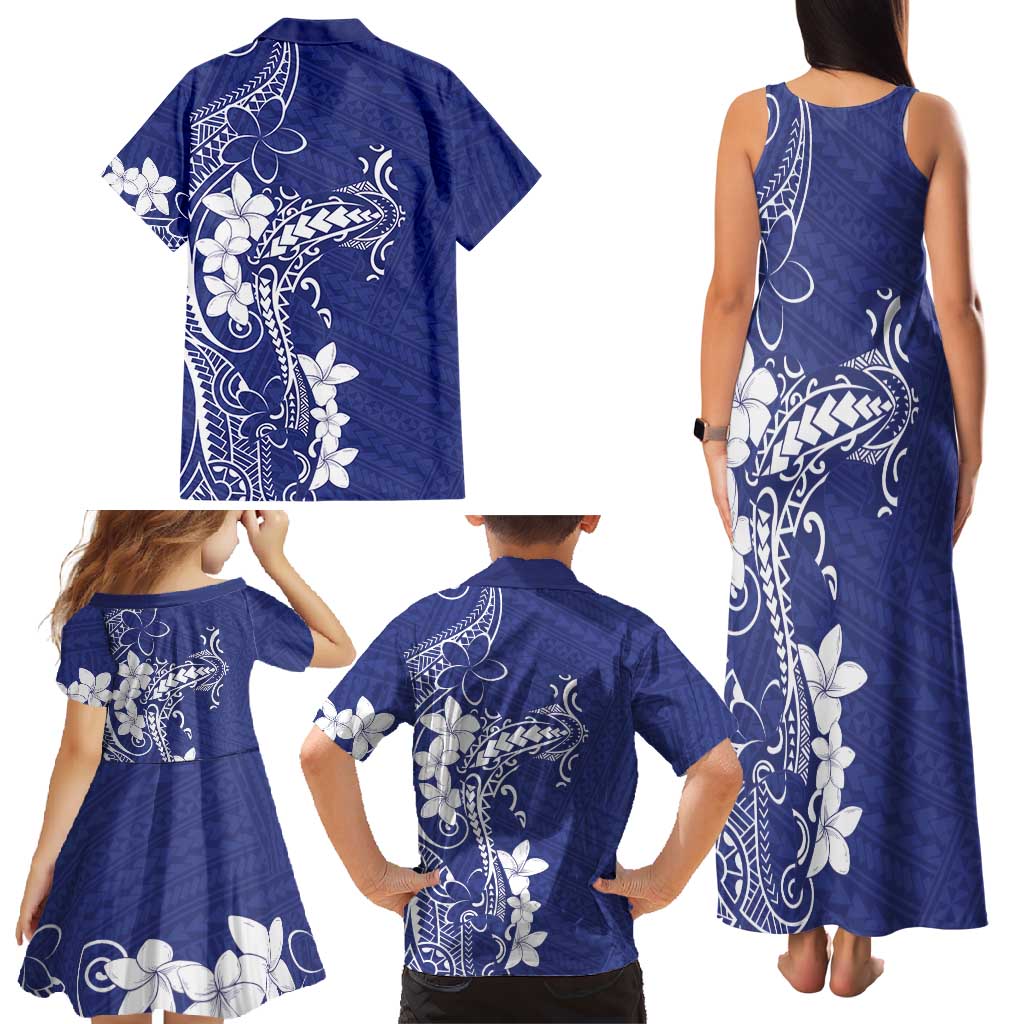Blue Hawaii Family Matching Tank Maxi Dress and Hawaiian Shirt Hammerhead Shark Tattoo Curve Polynesian LT14 - Polynesian Pride
