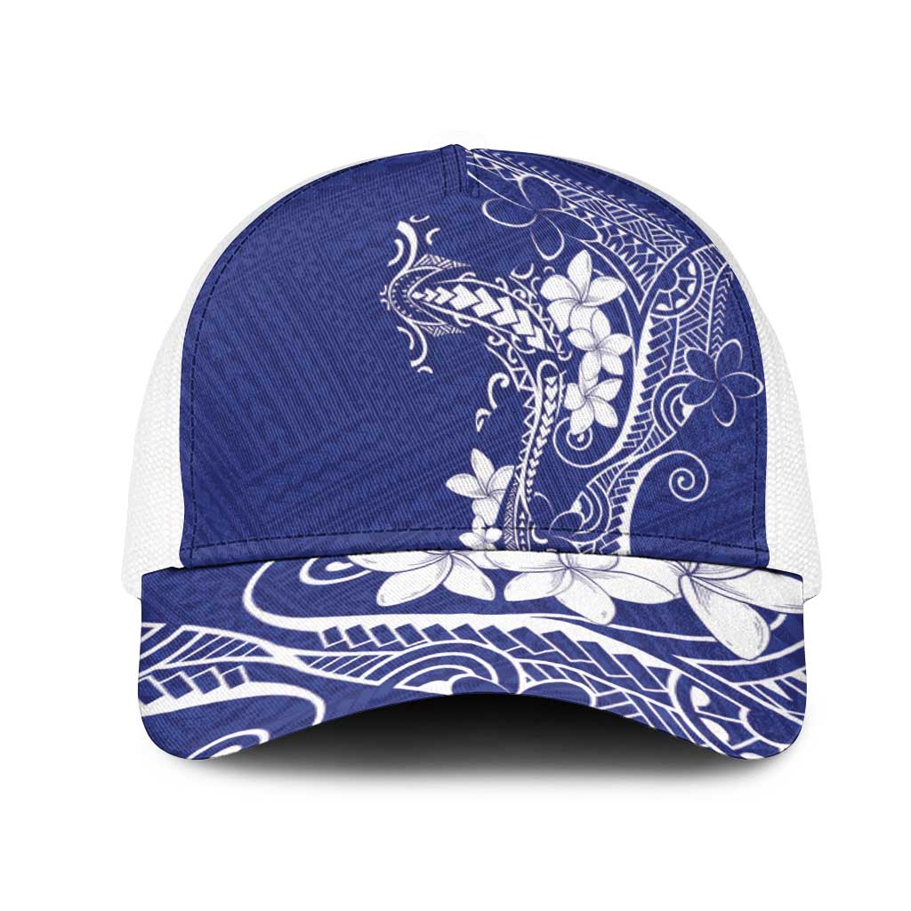 Blue Hawaii Mesh Trucker Cap Hammerhead Shark Tattoo Curve Polynesian - Polynesian Pride