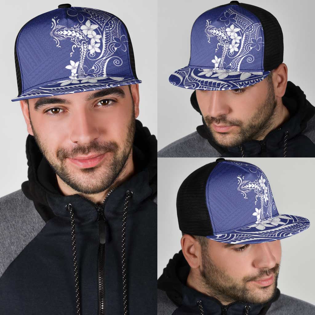 Blue Hawaii Mesh Trucker Cap Hammerhead Shark Tattoo Curve Polynesian - Polynesian Pride