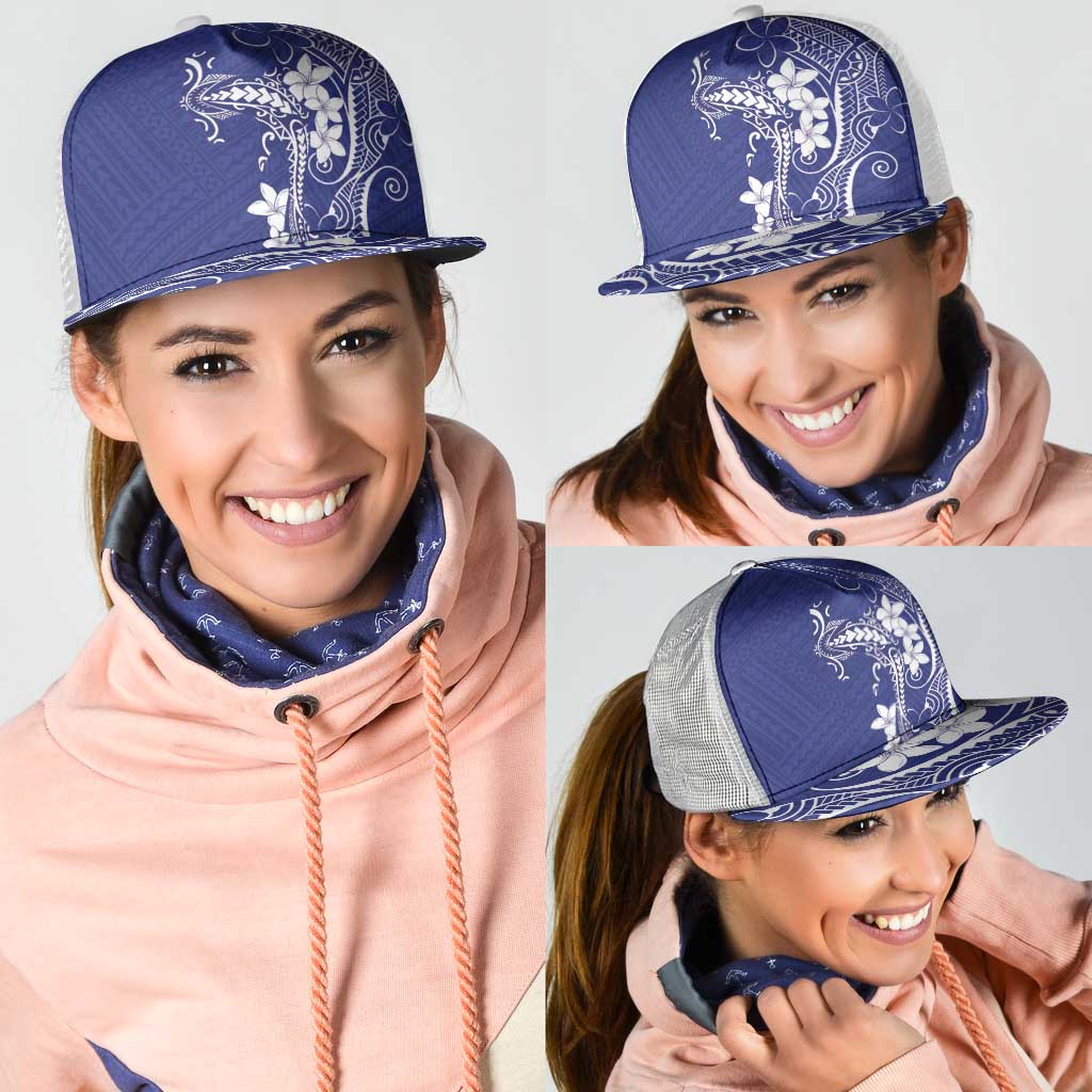 Blue Hawaii Mesh Trucker Cap Hammerhead Shark Tattoo Curve Polynesian - Polynesian Pride