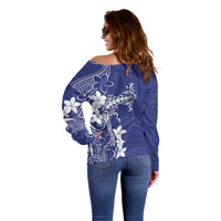 Blue Hawaii Off Shoulder Sweater Hammerhead Shark Tattoo Curve Polynesian LT14 - Polynesian Pride