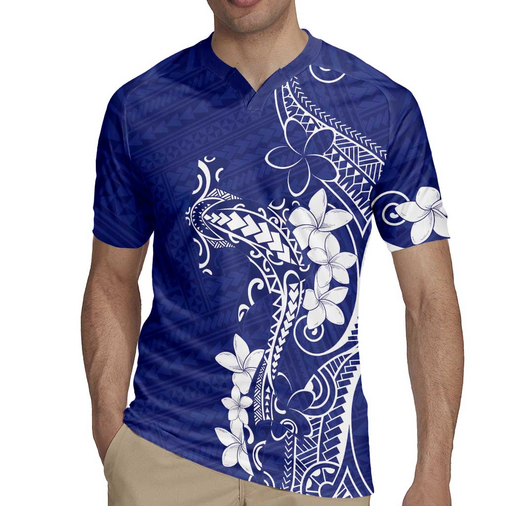 Blue Hawaii Rugby Jersey Hammerhead Shark Tattoo Curve Polynesian LT14 - Polynesian Pride