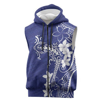 Blue Hawaii Sleeveless Zip Hoodie Hammerhead Shark Tattoo Curve Polynesian - Polynesian Pride