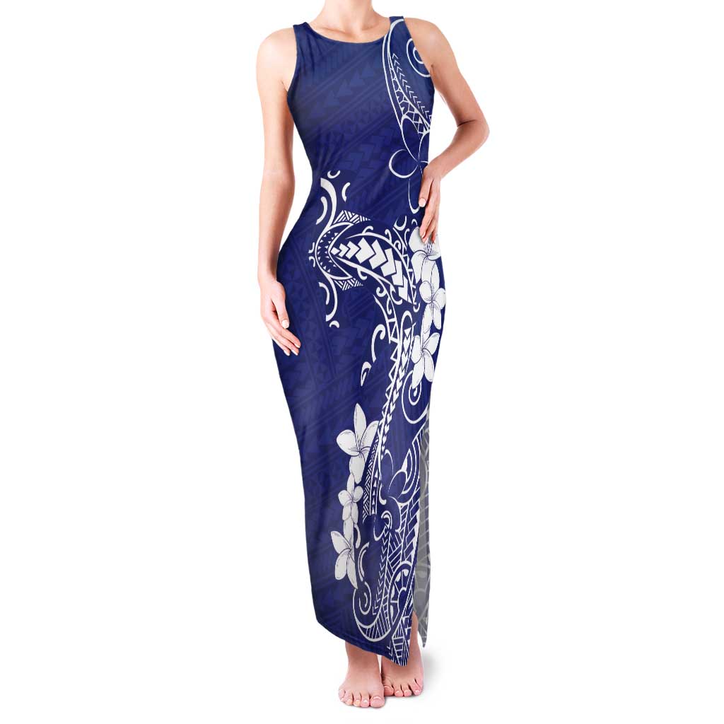 Blue Hawaii Tank Maxi Dress Hammerhead Shark Tattoo Curve Polynesian - Polynesian Pride