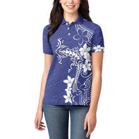 Blue Hawaii Women Polo Shirt Hammerhead Shark Tattoo Curve Polynesian - Polynesian Pride
