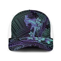 Purple Paradise Hawaii Baseball Net Cap Hammerhead Shark Tattoo Curve Polynesian - Polynesian Pride