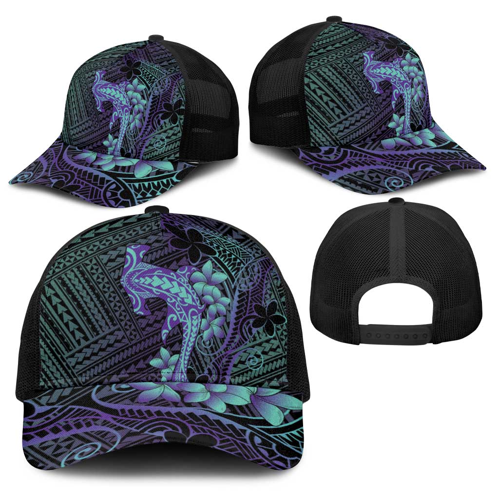 Purple Paradise Hawaii Baseball Net Cap Hammerhead Shark Tattoo Curve Polynesian - Polynesian Pride