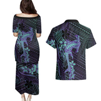 Purple Paradise Hawaii Couples Matching Puletasi and Hawaiian Shirt Hammerhead Shark Tattoo Curve Polynesian LT14 - Polynesian Pride