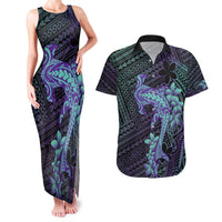 Purple Paradise Hawaii Couples Matching Tank Maxi Dress and Hawaiian Shirt Hammerhead Shark Tattoo Curve Polynesian LT14 Purple - Polynesian Pride