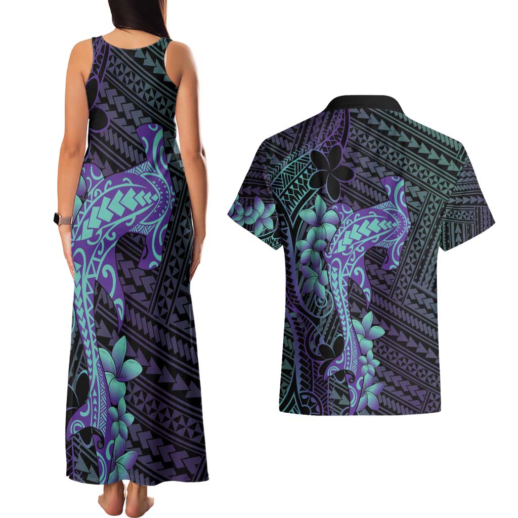 Purple Paradise Hawaii Couples Matching Tank Maxi Dress and Hawaiian Shirt Hammerhead Shark Tattoo Curve Polynesian LT14 - Polynesian Pride