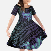 Purple Paradise Hawaii Family Matching Long Sleeve Bodycon Dress and Hawaiian Shirt Hammerhead Shark Tattoo Curve Polynesian LT14 Daughter's Dress Purple - Polynesian Pride