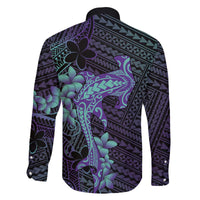 Purple Paradise Hawaii Family Matching Off The Shoulder Long Sleeve Dress and Hawaiian Shirt Hammerhead Shark Tattoo Curve Polynesian LT14 - Polynesian Pride