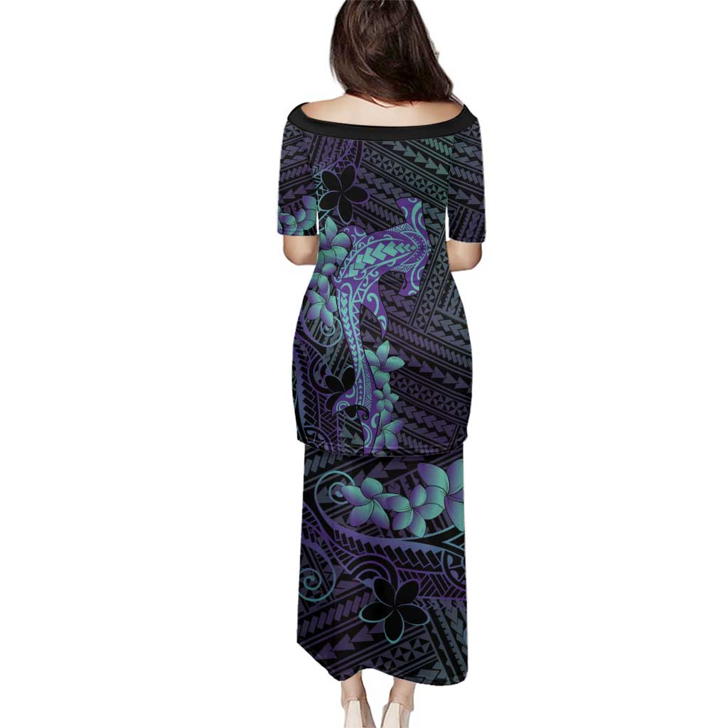 Purple Paradise Hawaii Family Matching Puletasi and Hawaiian Shirt Hammerhead Shark Tattoo Curve Polynesian LT14 - Polynesian Pride
