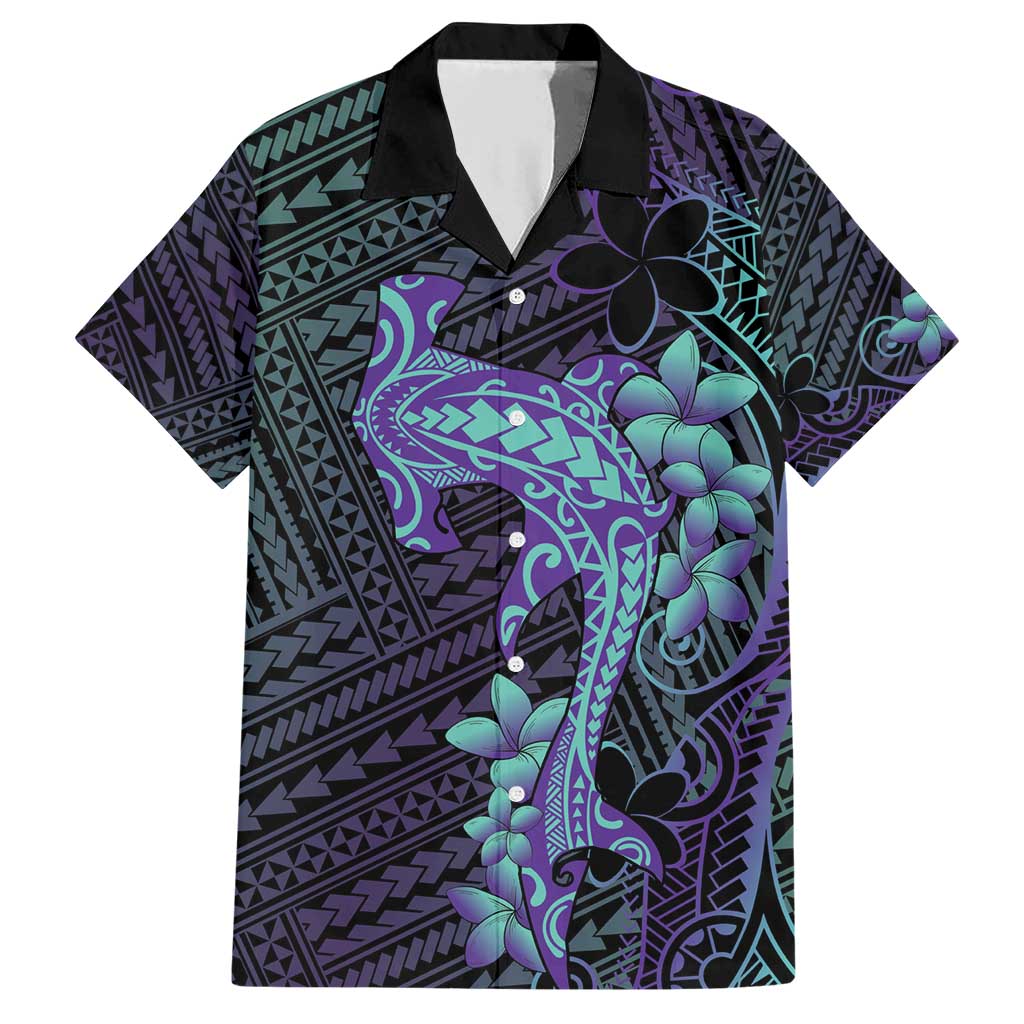 Purple Paradise Hawaii Family Matching Short Sleeve Bodycon Dress and Hawaiian Shirt Hammerhead Shark Tattoo Curve Polynesian LT14 Dad's Shirt - Short Sleeve Purple - Polynesian Pride