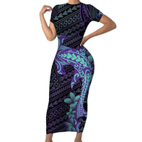 Purple Paradise Hawaii Family Matching Short Sleeve Bodycon Dress and Hawaiian Shirt Hammerhead Shark Tattoo Curve Polynesian LT14 Mom's Dress Purple - Polynesian Pride