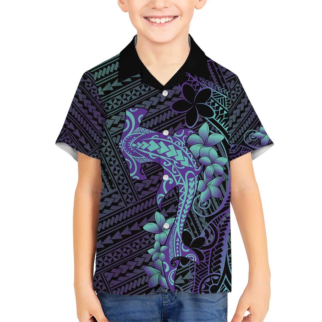 Purple Paradise Hawaii Family Matching Short Sleeve Bodycon Dress and Hawaiian Shirt Hammerhead Shark Tattoo Curve Polynesian LT14 Son's Shirt Purple - Polynesian Pride