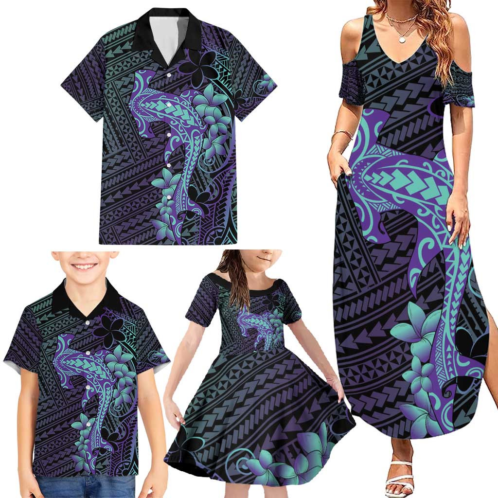 Purple Paradise Hawaii Family Matching Summer Maxi Dress and Hawaiian Shirt Hammerhead Shark Tattoo Curve Polynesian LT14 - Polynesian Pride