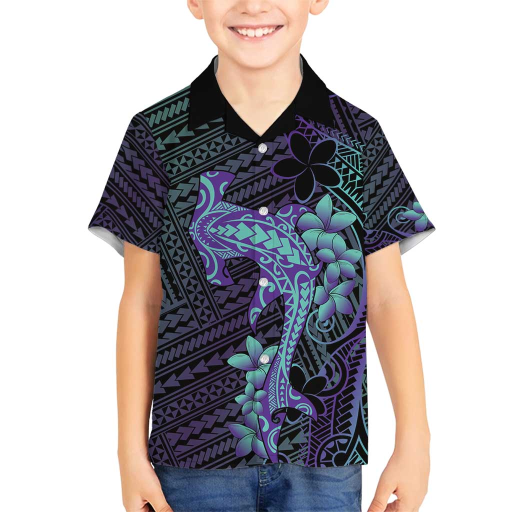 Purple Paradise Hawaii Family Matching Tank Maxi Dress and Hawaiian Shirt Hammerhead Shark Tattoo Curve Polynesian LT14 Son's Shirt Purple - Polynesian Pride