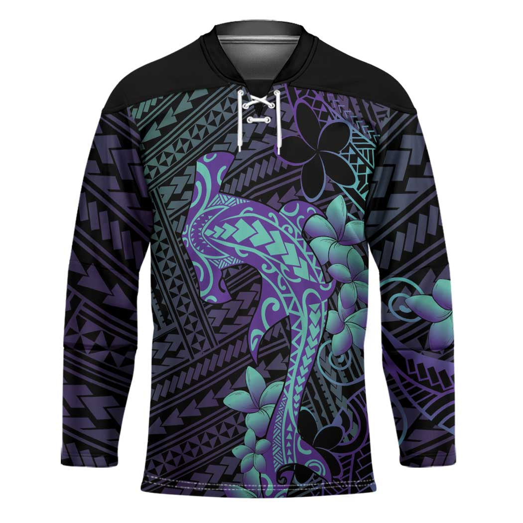 Purple Paradise Hawaii Hockey Jersey Hammerhead Shark Tattoo Curve Polynesian - Polynesian Pride