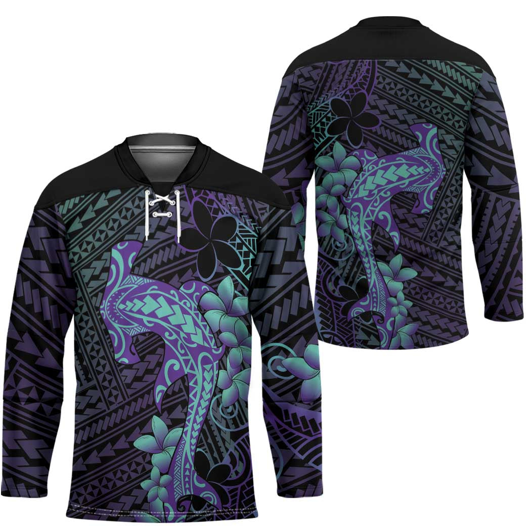 Purple Paradise Hawaii Hockey Jersey Hammerhead Shark Tattoo Curve Polynesian - Polynesian Pride