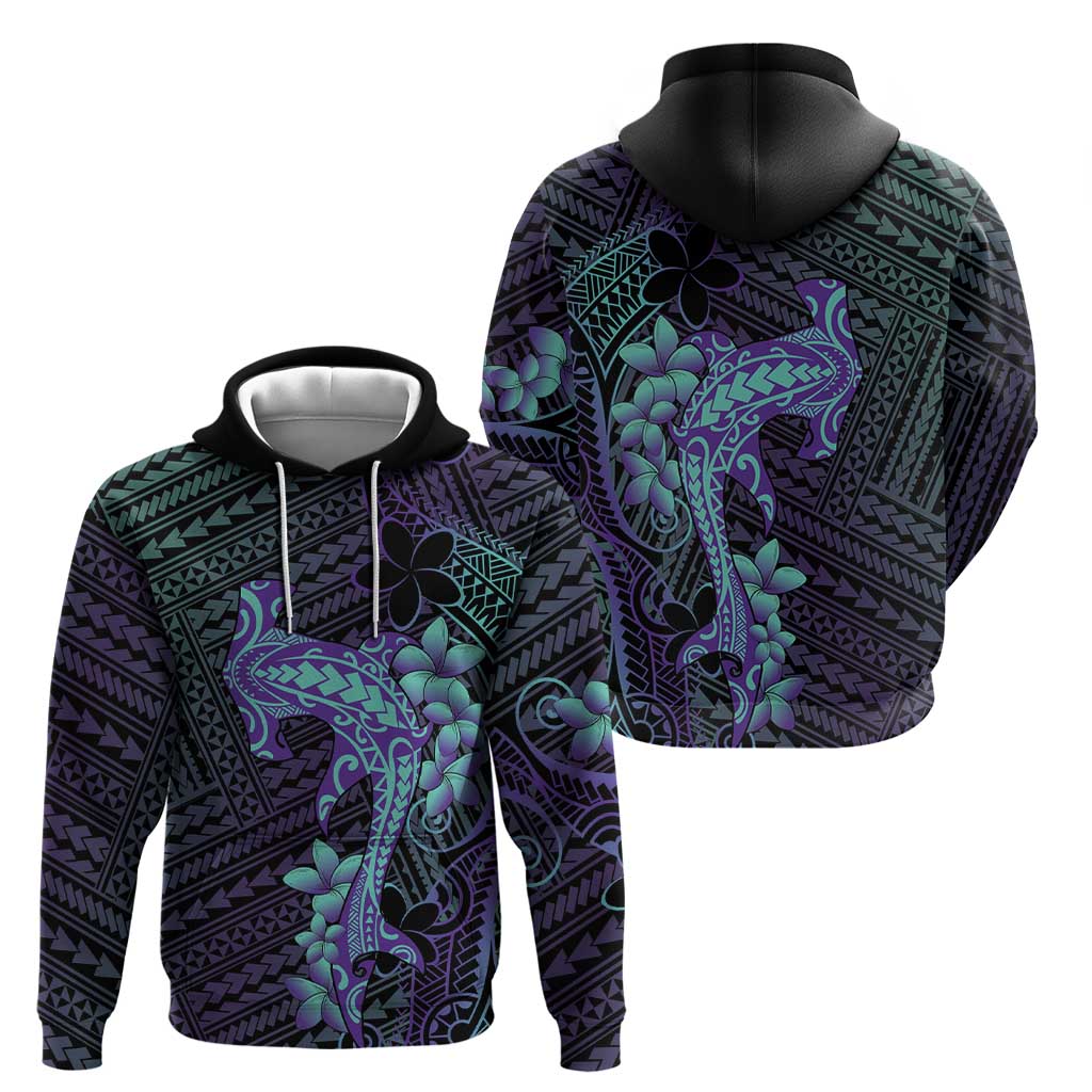 Purple Paradise Hawaii Hoodie Hammerhead Shark Tattoo Curve Polynesian - Polynesian Pride