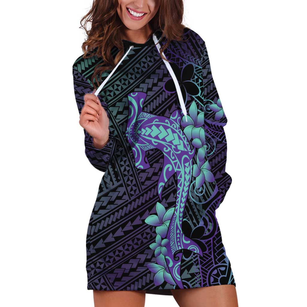 Purple Paradise Hawaii Hoodie Dress Hammerhead Shark Tattoo Curve Polynesian LT14 Purple - Polynesian Pride