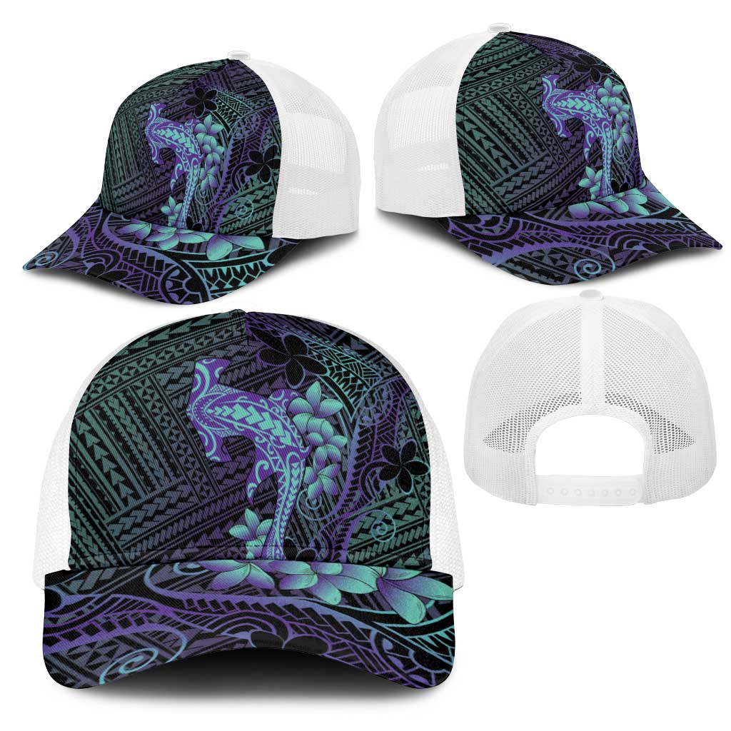 Purple Paradise Hawaii Mesh Trucker Cap Hammerhead Shark Tattoo Curve Polynesian - Polynesian Pride