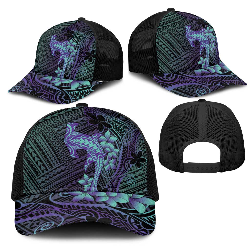 Purple Paradise Hawaii Mesh Trucker Cap Hammerhead Shark Tattoo Curve Polynesian - Polynesian Pride